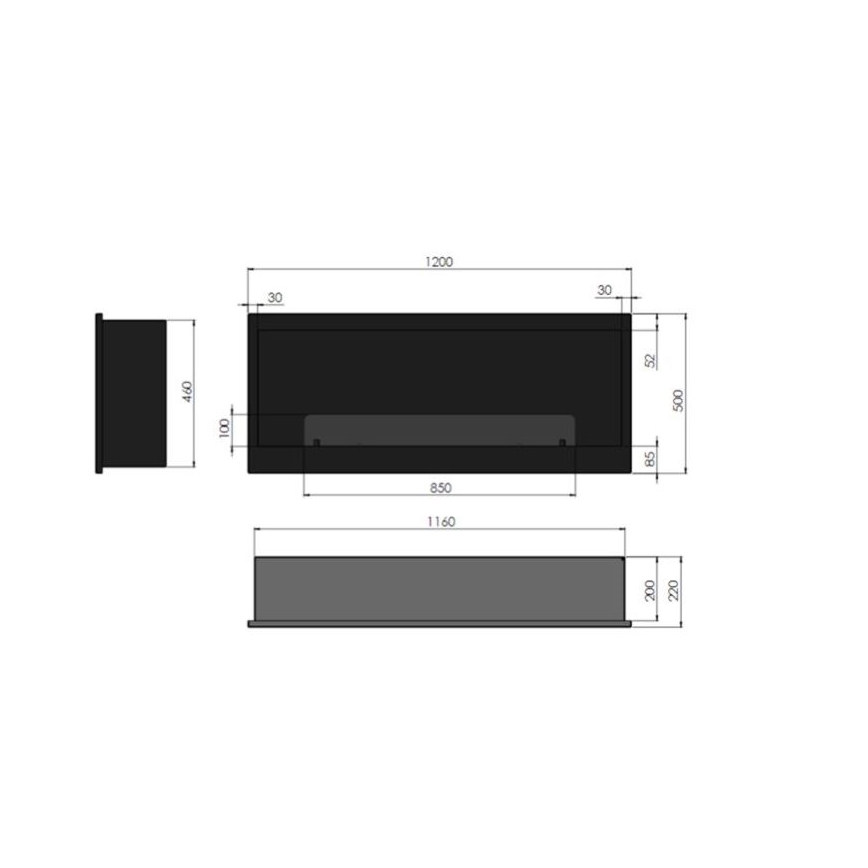 InFire - Chimenea BIO empotrada 120x50 cm 3kW negro