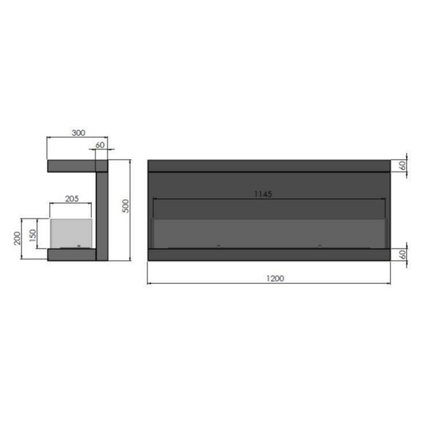 InFire - Chimenea BIO empotrada 120x50 cm 5kW negro