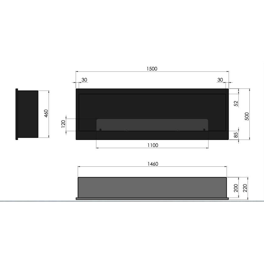 InFire - Chimenea BIO empotrada 150x50 cm 4,2kW negro