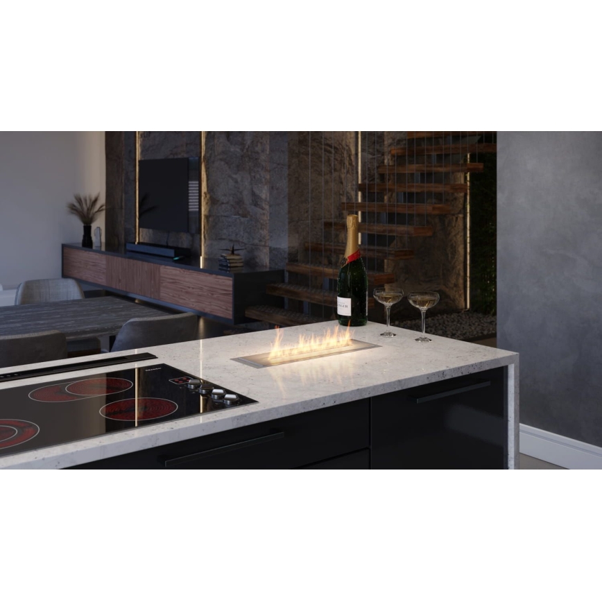 InFire - Chimenea BIO empotrada 5,5x50 cm 3kW cromo mate