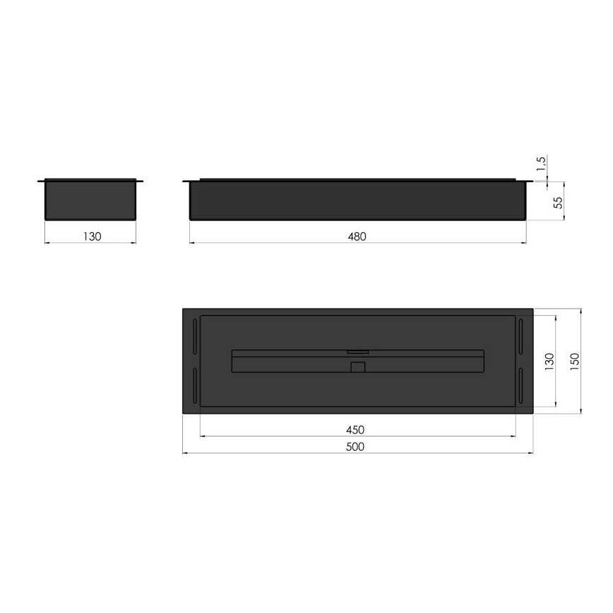 InFire - Chimenea BIO empotrada 5,5x50 cm 3kW cromo mate