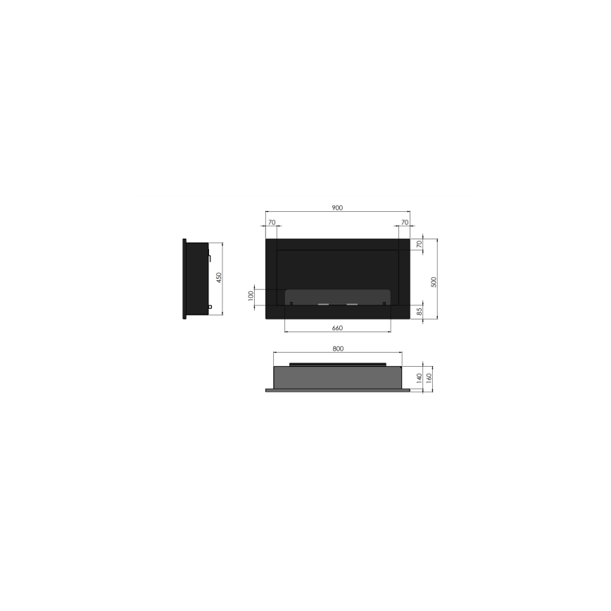 InFire - Chimenea BIO empotrada 90x50 cm 3kW negro