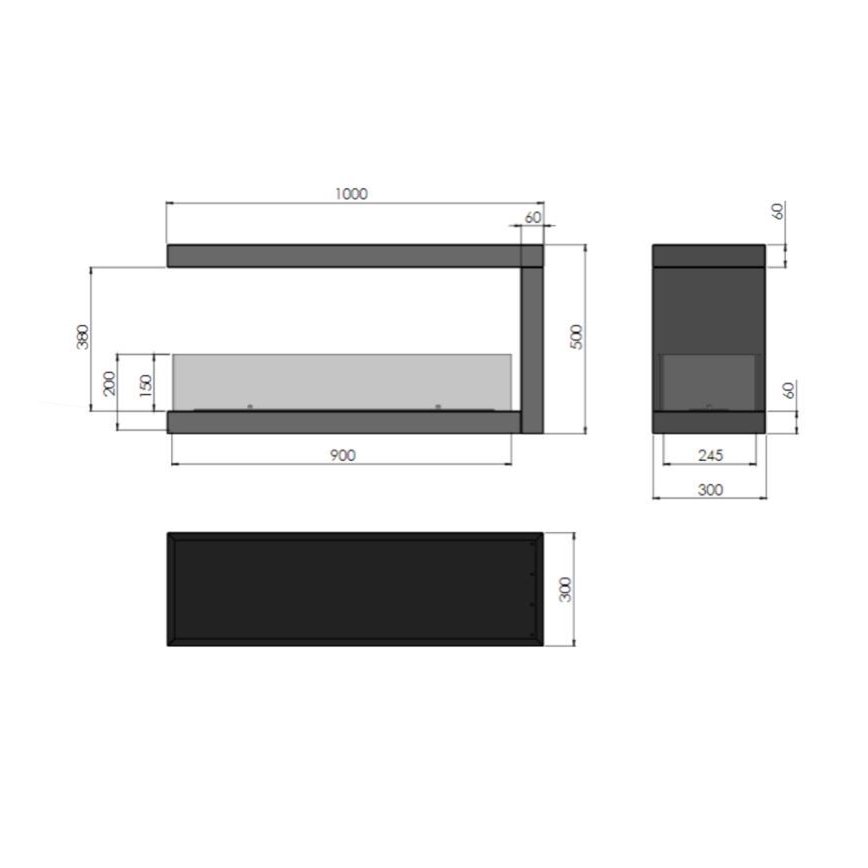 InFire - Chimenea de esquina BIO 100x50 cm 3kW bifacial
