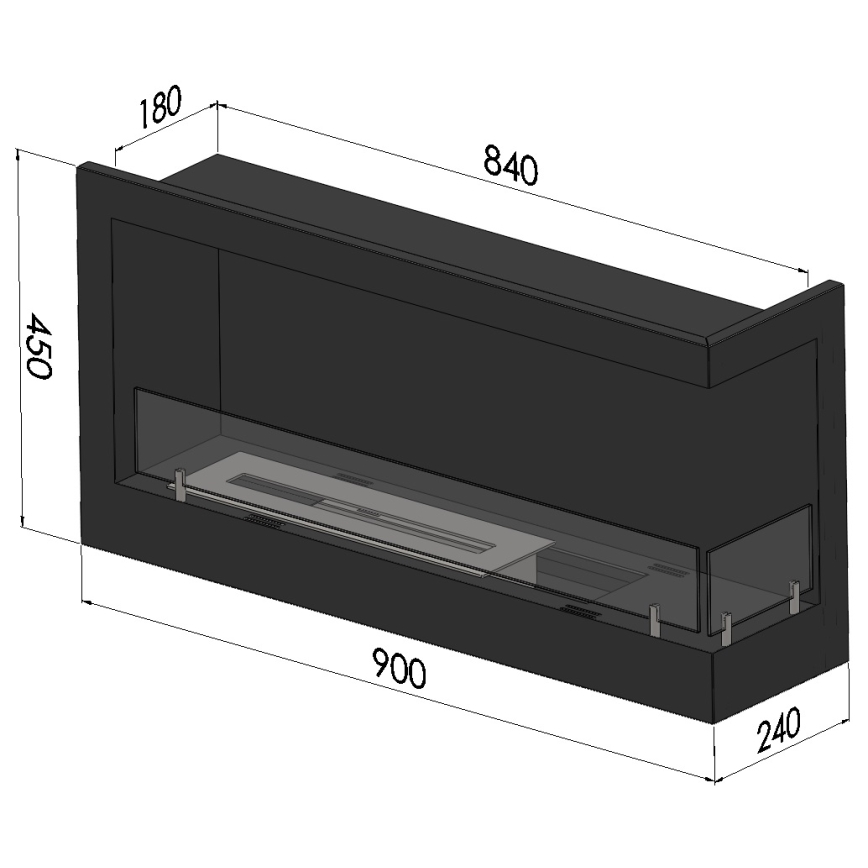 InFire - Chimenea de esquina BIO 45x90 cm 3kW negro