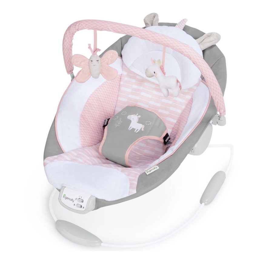 Ingenuity - Tumbona vibradora para bebés con melodía FLORA THE UNICORN 3xC