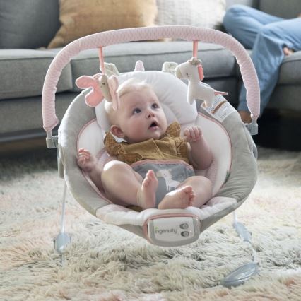 Ingenuity - Tumbona vibradora para bebés con melodía FLORA THE UNICORN 3xC
