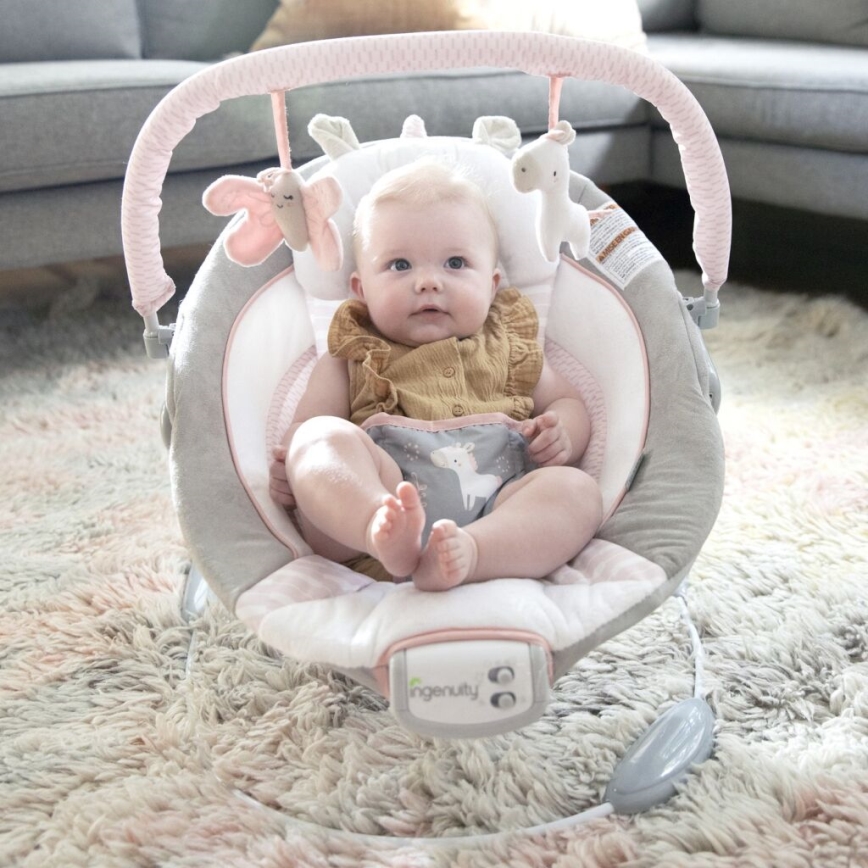 Ingenuity - Tumbona vibradora para bebés con melodía FLORA THE UNICORN 3xC