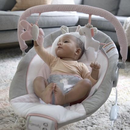 Ingenuity - Tumbona vibradora para bebés con melodía FLORA THE UNICORN 3xC