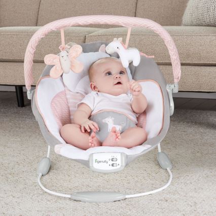 Ingenuity - Tumbona vibradora para bebés con melodía FLORA THE UNICORN 3xC