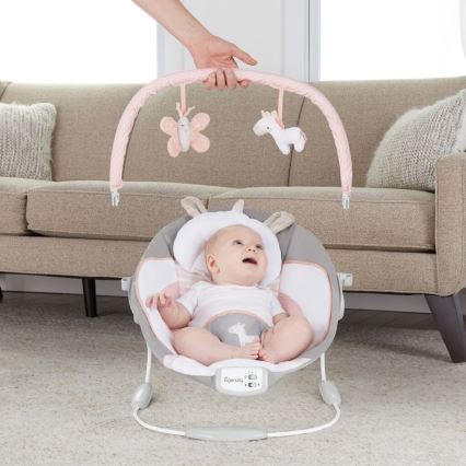 Ingenuity - Tumbona vibradora para bebés con melodía FLORA THE UNICORN 3xC