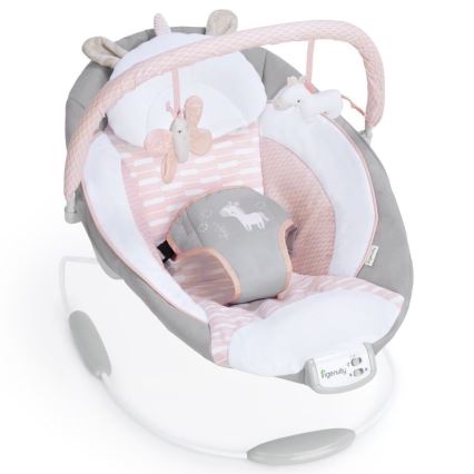 Ingenuity - Tumbona vibradora para bebés con melodía FLORA THE UNICORN 3xC