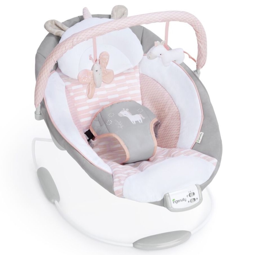 Ingenuity - Tumbona vibradora para bebés con melodía FLORA THE UNICORN 3xC