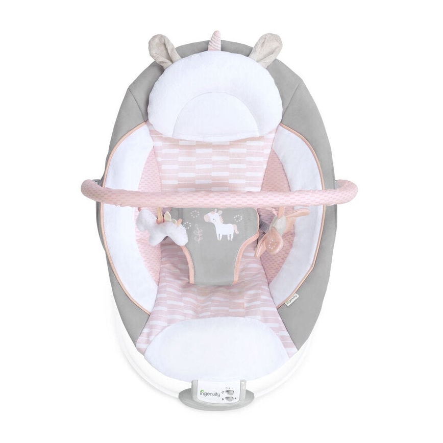 Ingenuity - Tumbona vibradora para bebés con melodía FLORA THE UNICORN 3xC
