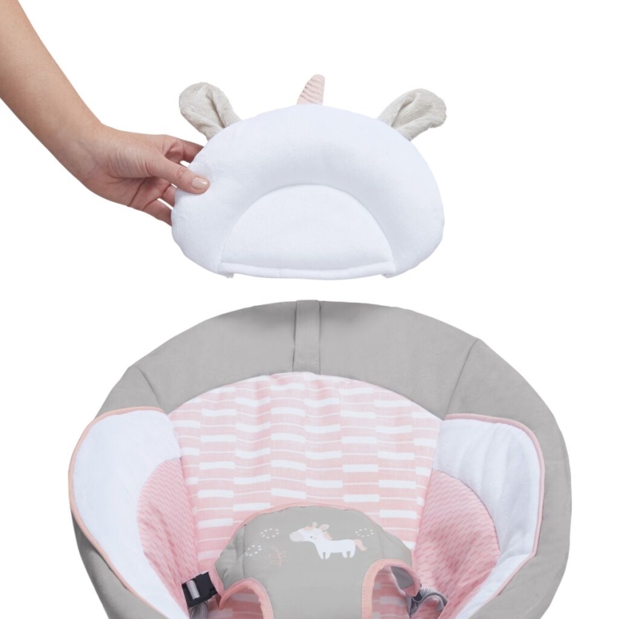 Ingenuity - Tumbona vibradora para bebés con melodía FLORA THE UNICORN 3xC