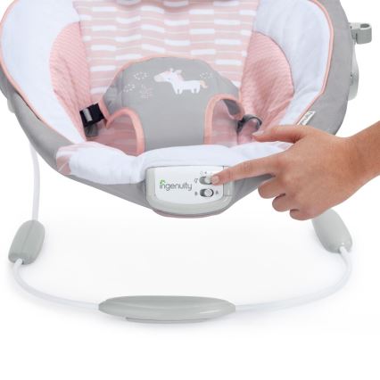 Ingenuity - Tumbona vibradora para bebés con melodía FLORA THE UNICORN 3xC