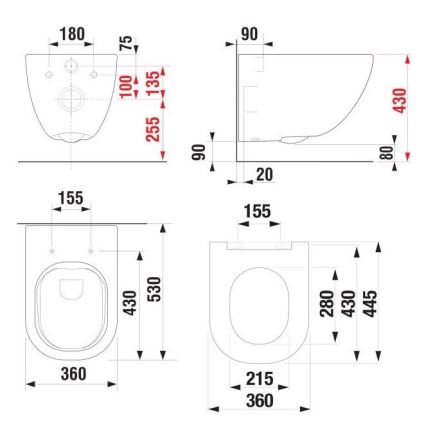 Inodoro suspendido MIO Rimless + asiento de inodoro SoftClose MIO + botón de doble descarga DUAL + módulo empotrado + almohadilla aislante