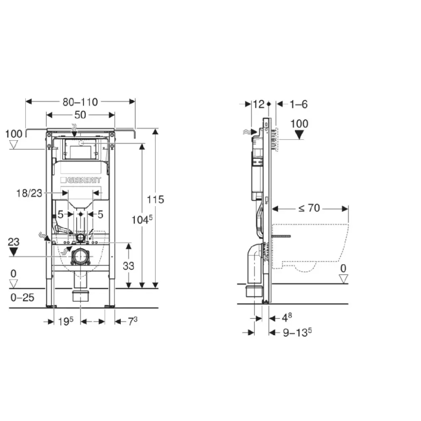Inodoro suspendido ROUND + asiento de inodoro SoftClose ROUND + pulsador de descarga SIGMA + módulo empotrado + arandela aislante