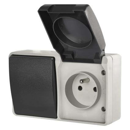 Interruptor doméstico alterno n.º 6 con enchufe 250V/16A IP44 gris
