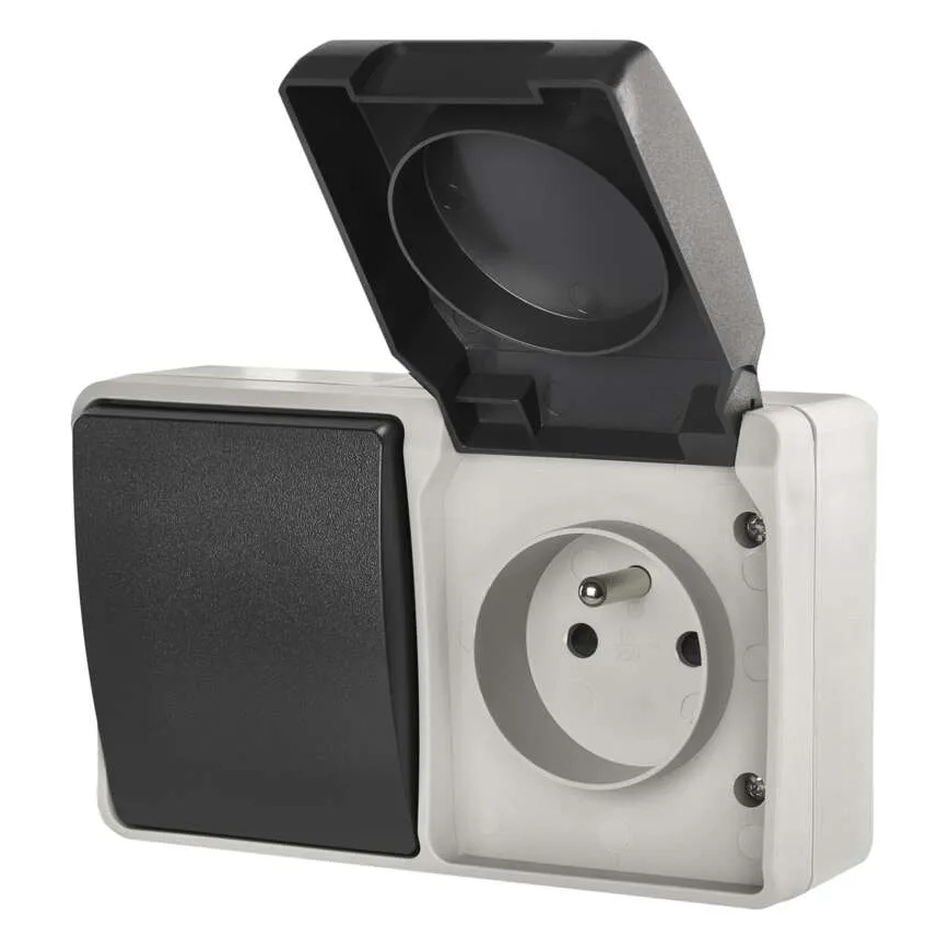 Interruptor doméstico alterno n.º 6 con enchufe 250V/16A IP44 gris