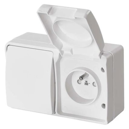 Interruptor doméstico alterno n.º 6 con enchufe 250V/16A IP44 blanco