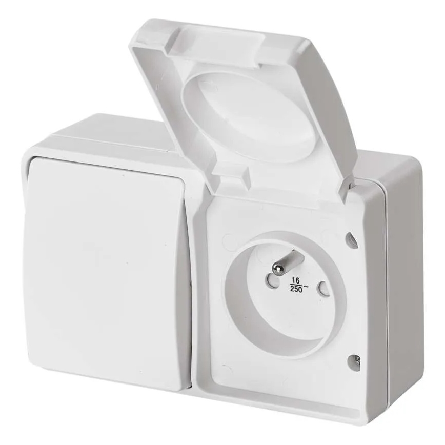 Interruptor doméstico alterno n.º 6 con enchufe 250V/16A IP44 blanco