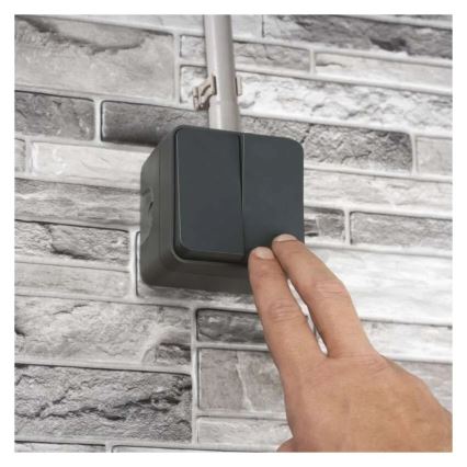 Interruptor doméstico de doble pulsador, función alterna, n.º 6+6, IP55, antracita