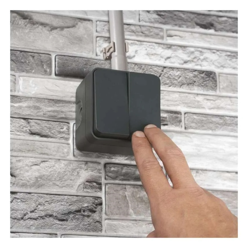 Interruptor doméstico de doble pulsador, función alterna, n.º 6+6, IP55, antracita