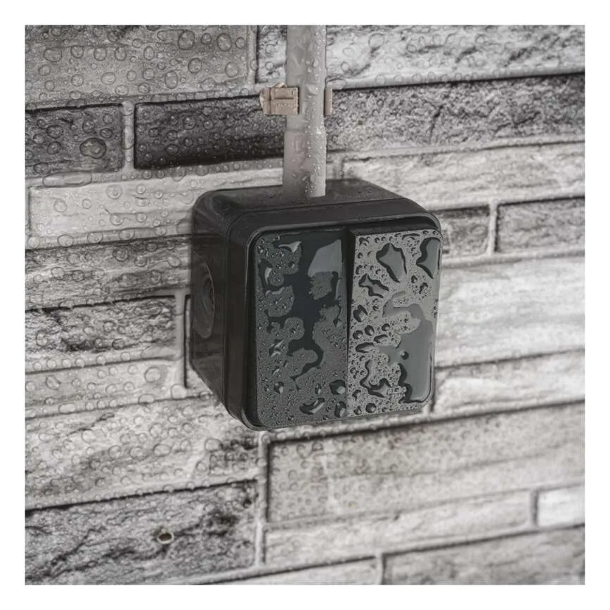 Interruptor doméstico de doble pulsador, función alterna, n.º 6+6, IP55, antracita