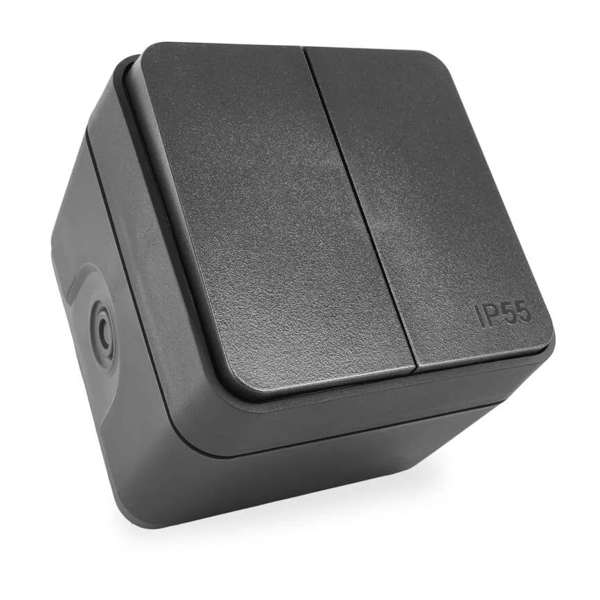 Interruptor doméstico de doble pulsador, función alterna, n.º 6+6, IP55, antracita