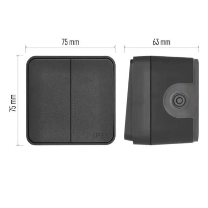 Interruptor doméstico de doble pulsador, función alterna, n.º 6+6, IP55, antracita