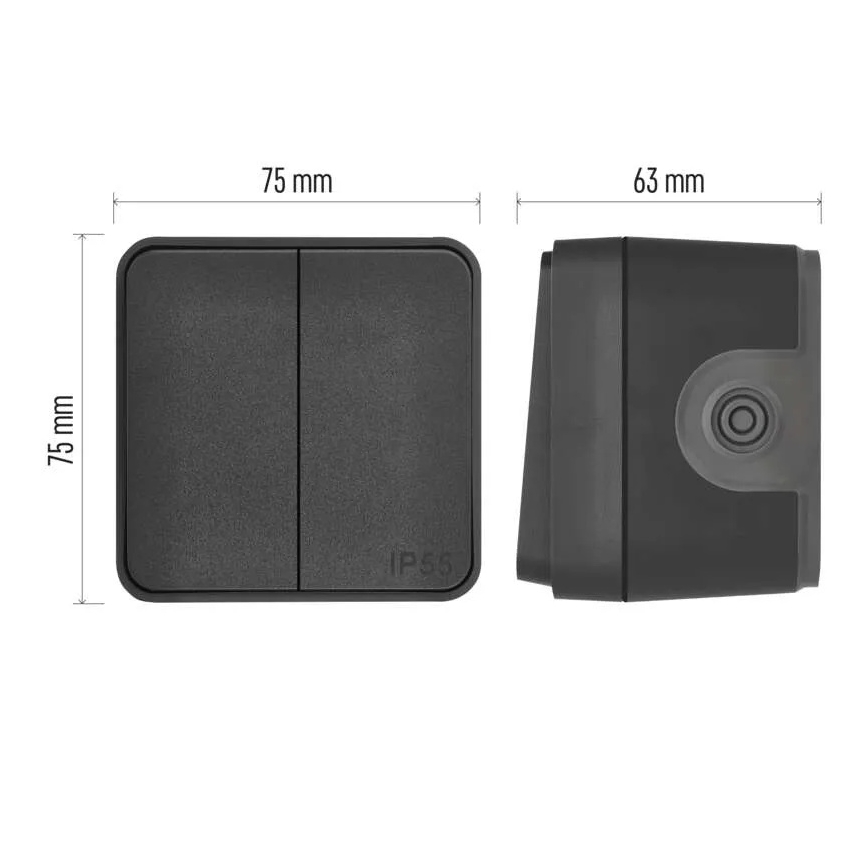 Interruptor doméstico de doble pulsador, función alterna, n.º 6+6, IP55, antracita