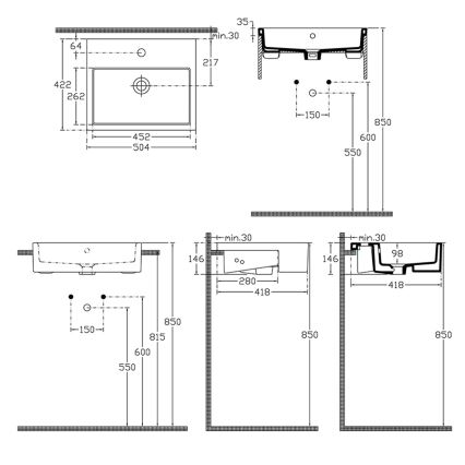 Isvea - Lavabo semiempotrado PURITY 50x42 cm cerámica/blanco