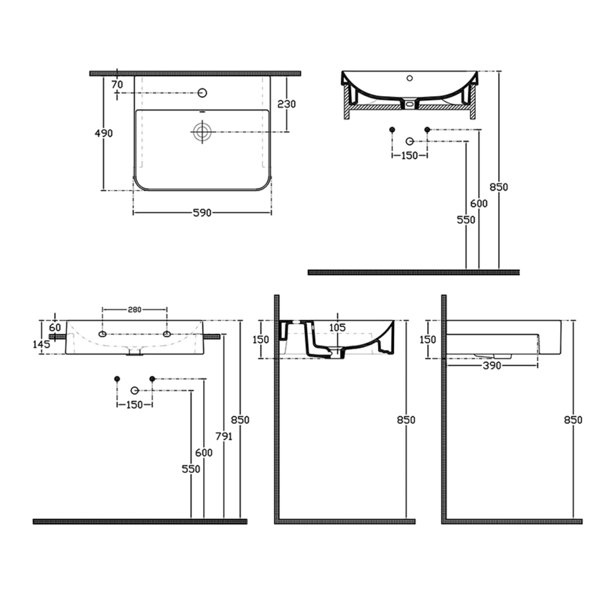Isvea - Lavabo semiempotrado SOTT AQUA 59x49 cm cerámica/blanco