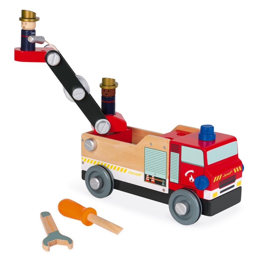 Janod - Juego de construcción de madera BRICOKIDS camión de bomberos