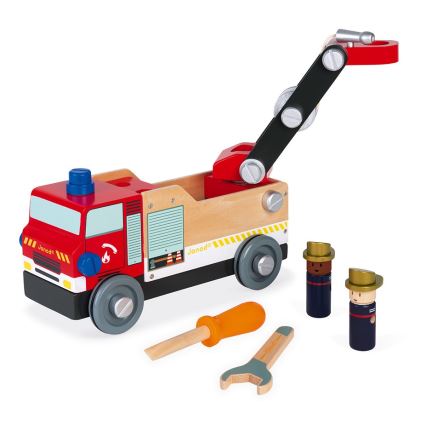 Janod - Juego de construcción de madera BRICOKIDS camión de bomberos