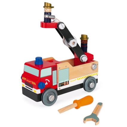 Janod - Juego de construcción de madera BRICOKIDS camión de bomberos