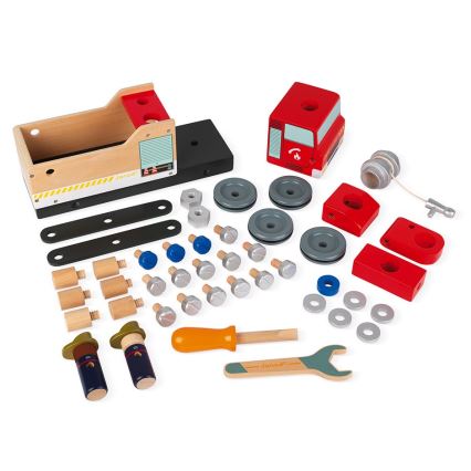 Janod - Juego de construcción de madera BRICOKIDS camión de bomberos