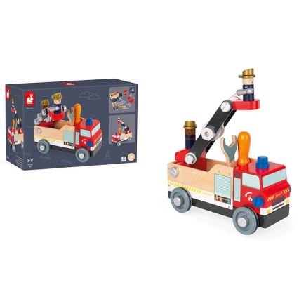 Janod - Juego de construcción de madera BRICOKIDS camión de bomberos