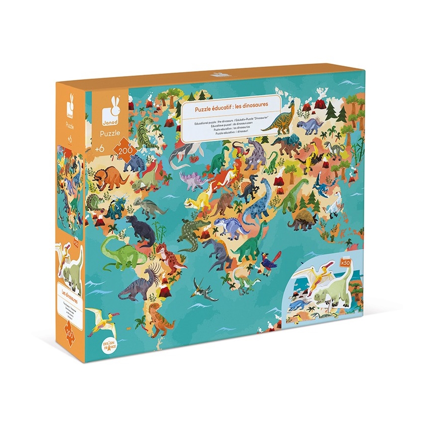 Janod - Puzzle educativo infantil 200 piezas dinosaurios