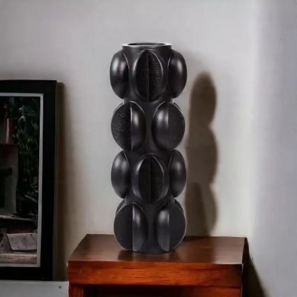 Jarrón 37x15 cm de resina, acabado negro mate