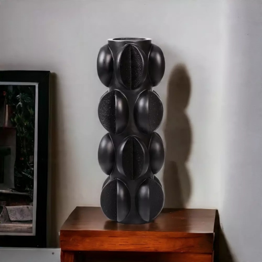 Jarrón 37x15 cm de resina, acabado negro mate