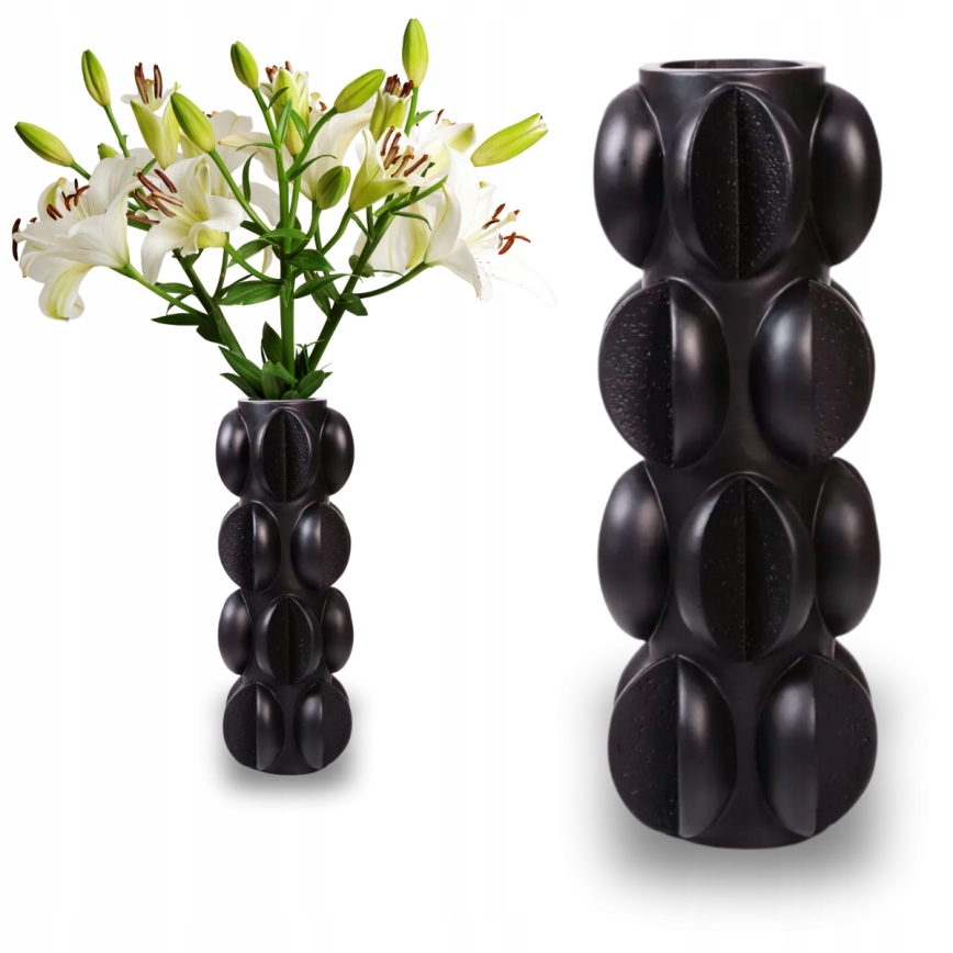 Jarrón 37x15 cm de resina, acabado negro mate