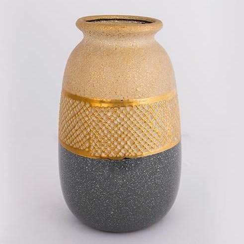 Jarrón de ceramica 25,5x15,5 cm dorado/gris
