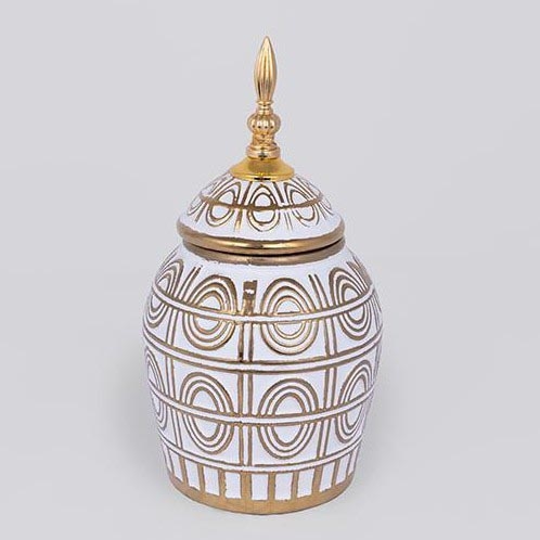 Jarrón de ceramica 28x15 cm dorado/blanco