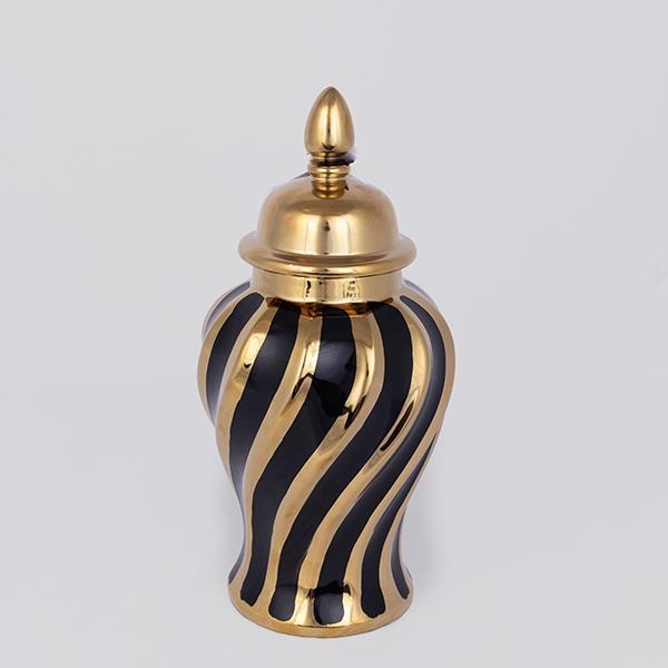 Jarrón de ceramica 30x14,8 cm dorado/negro