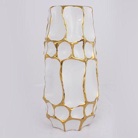 Jarrón de ceramica 31,5x15,5 cm dorado/blanco