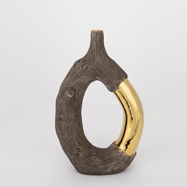 Jarrón de ceramica 31,5x20x8 cm marrón/dorado