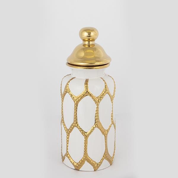 Jarrón de ceramica 31x12,5 cm dorado/blanco