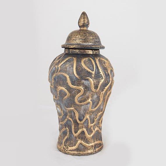 Jarrón de ceramica 33,5x16 cm dorado/gris