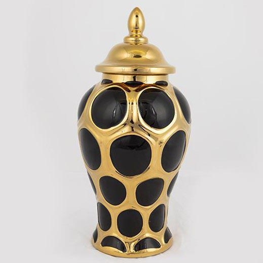 Jarrón de ceramica 33,8x16 cm dorado/negro